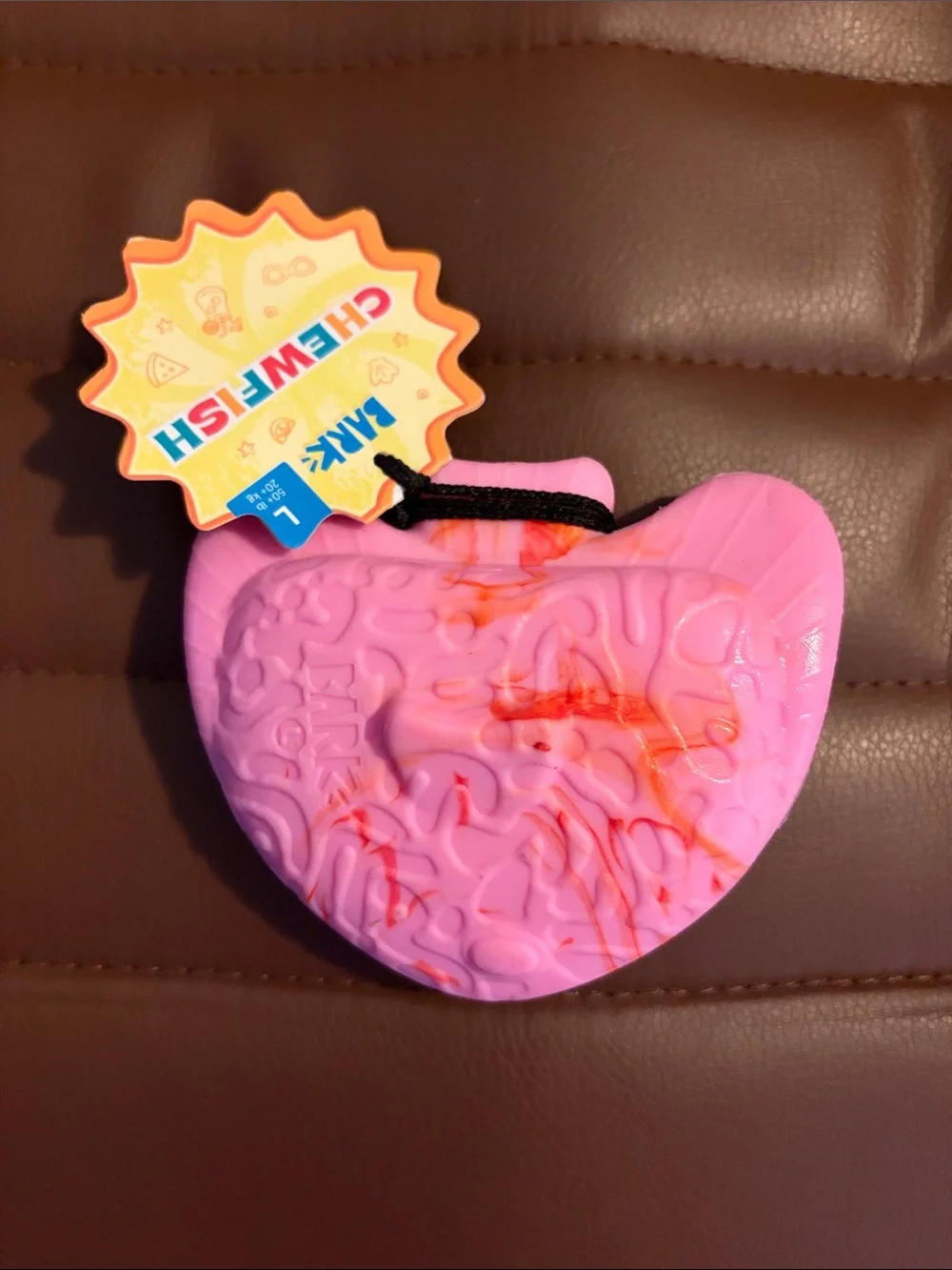 Barkbox Pink chewfish Chew Toy with Orange Accents